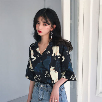 jinran Chiffon Blouse Women Women's Summer Tunic Vintage Clothes Female Hawaiian Shirt with Short Sleeve Harajuku Top Women