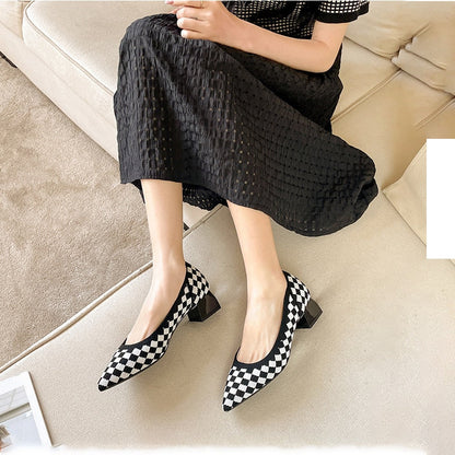 jinran Women's large high-heeled shoes 2023 new women's spring and autumn summer pointy knitting fashion breathable beautiful color