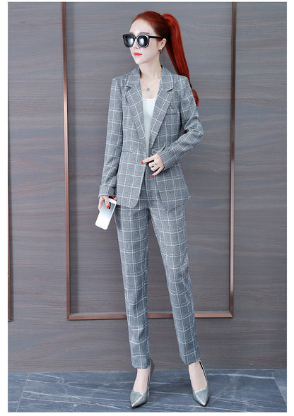 jinran Summer New Korean Fashion Elegant Women's Pants Suit Thousand Bird Lattice Slim Fit Jacket White Vest Trousers Three Piece Set