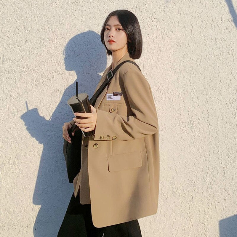 jinran Autumn Design Temperament Suit Jacket Women Loose Black Blazer Khaki Tailored Coat Korean Office Lady Overwear New