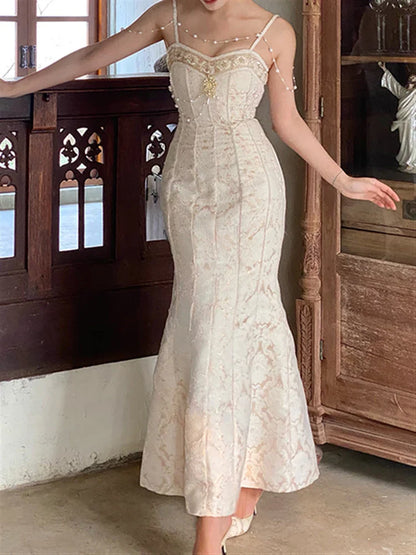 jinran Woman Dress Backless Embroidery Vintage 2024 Sleeveless Sexy Beach Boho Lace Party Sundress Women Summer Maxi Vestido