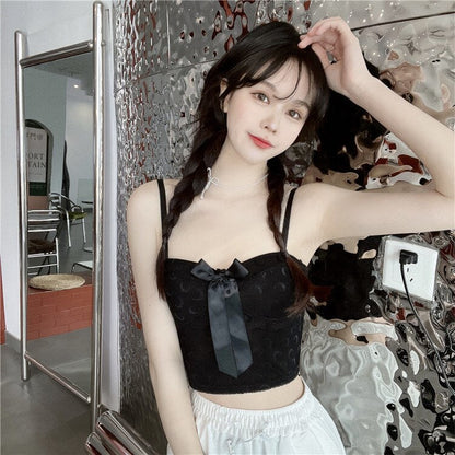 jinran Sexy Crop Top Women Crescent Moon Decorate Tank Top Bowknot Fixed Cup Padded Push Up Seamless Camisole Summer 2022 New