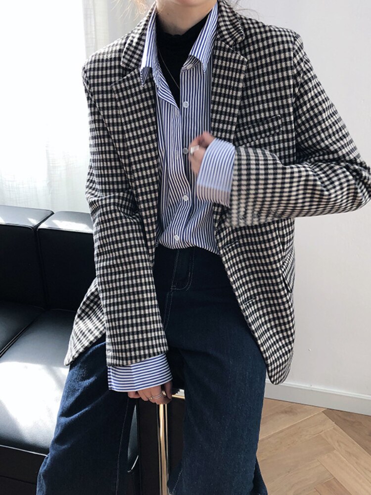 jinran Women's Plaid Leisure Loose The New Fashion Coat for Fall Jacket for Women Blazer Women Winter Clothes Women Coats Office Lady