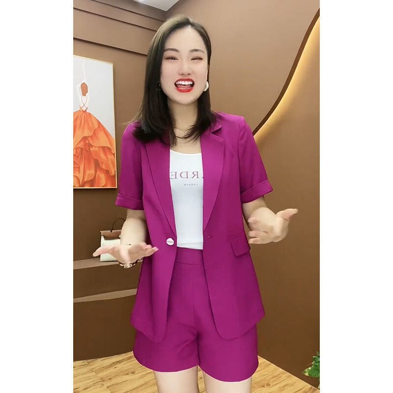 jinran Casual Short Sleeve Jacket Blazer Shorts Two Piece Set Office Work Suit Coverall 2022 Summer New Elegant Women's Shorts Suit