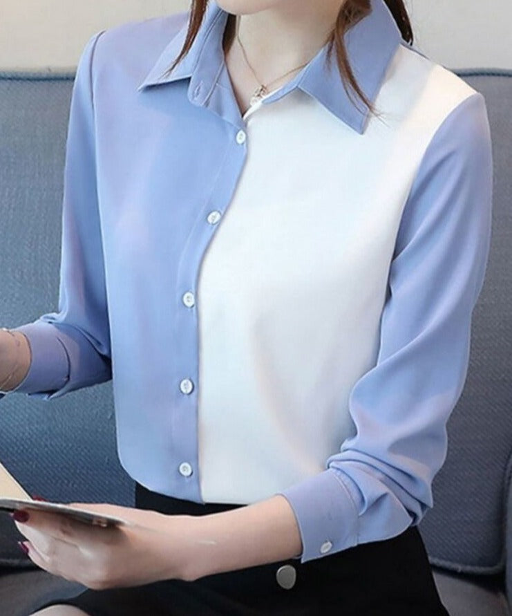 jinran Korean Fashion Hit Color Patchwork Loose Blouse Elegant Chiffon Tops Office Lady Spring Summer Chic Button Up Shirts Tunics