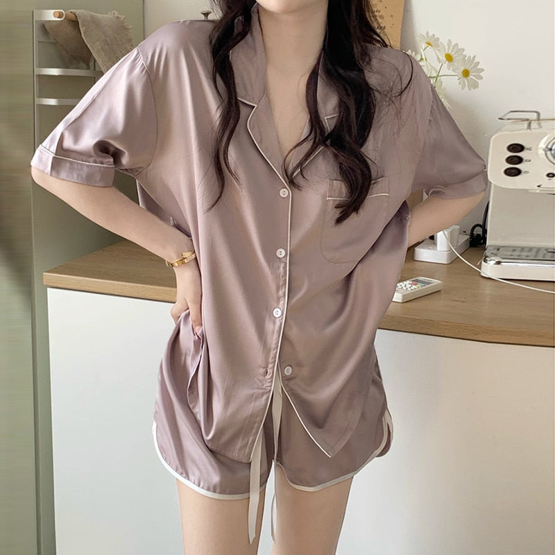 jinran 2 Piece Women Sleepwear Set Spring Summer New Short Sleeve Pajamas for Woman Silk Fashion Sleepwear Luxurious Sexy Pajama Set