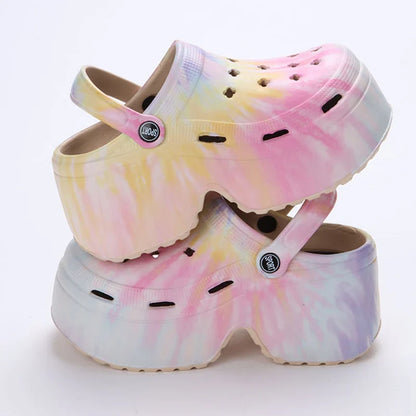 jinran Fashion Colorful Chunky Platform Sandals Women 2024 Wedge Heels Clogs Slippers Woman Hollow Out Closed Toe Beach Slides