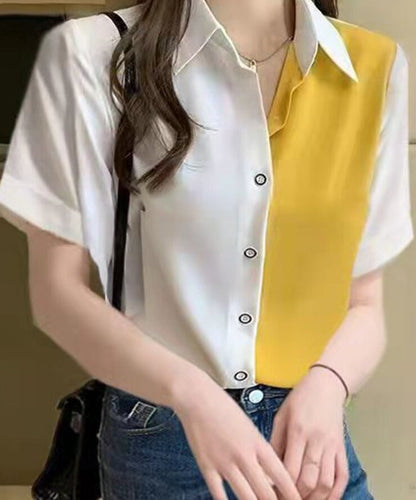 jinran Korean Fashion Hit Color Patchwork Loose Blouse Elegant Chiffon Tops Office Lady Spring Summer Chic Button Up Shirts Tunics