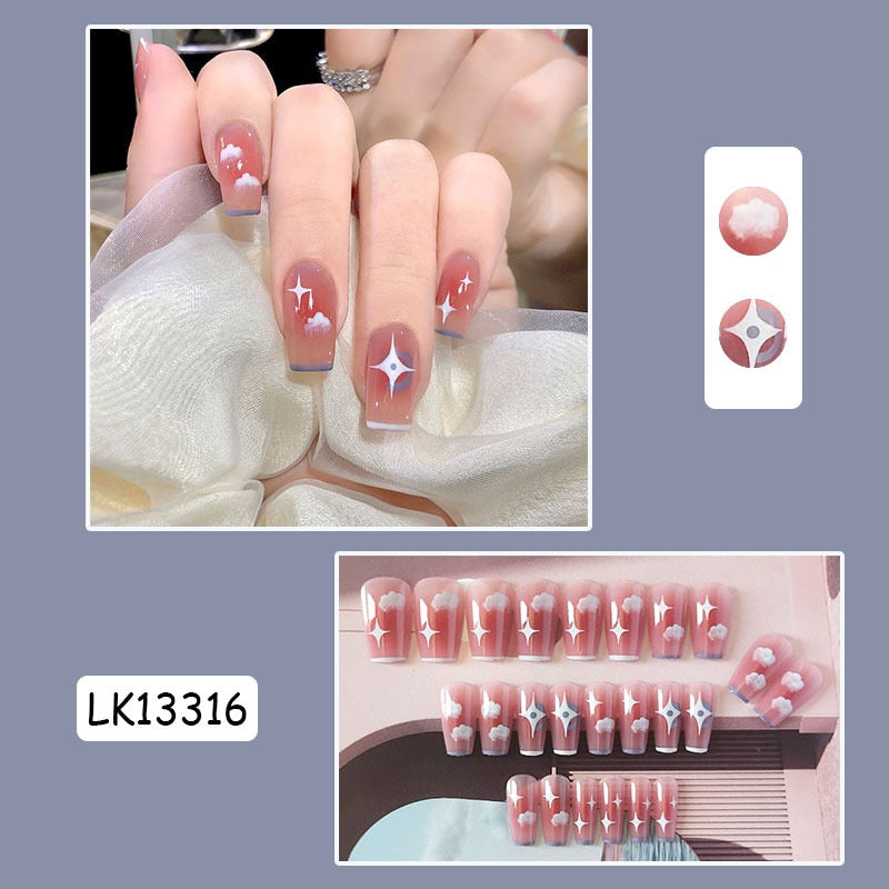 jinran 24Pcs New White Daisy Fake Nails Short Simple Detachable Wearable Armor Wearing Reusable False Nails Ballerina Press on Nail Set