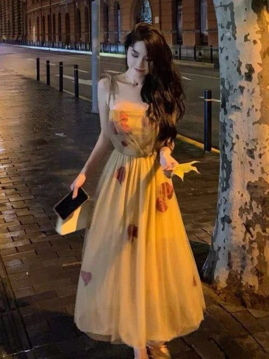 jinran Vintage Floral Strap Dress Women Sexy Backless Evening Party Fairy Dress Femme 2022 Spring High Street Korean Beach Casual Dress
