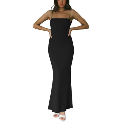 jinran Women Sling Long Dress, Sleeveless Off Shoulder Solid Color Ruffle Party Club Summer Spring Dress