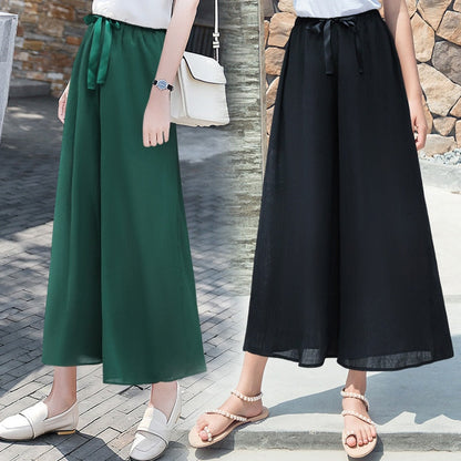 jinran Wide Leg Pants Women'S Spring Summer New Korean  Versatile Loose Chiffon Leisure Straight Tube 8-Point High Waist Trousers Lady