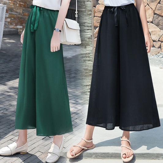 jinran Wide Leg Pants Women'S Spring Summer New Korean  Versatile Loose Chiffon Leisure Straight Tube 8-Point High Waist Trousers Lady