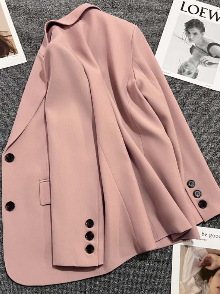 jinran Pink Suit and Jacket Female 2022 Spring and Autumn New Commuter Loose Leisure Joker Black Suit and Jacket Blazer Women