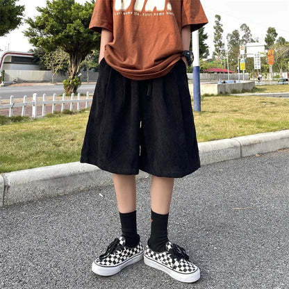 Brown Corduroy Shorts Oversized Baggy Five Point Trousers Summer Korean Fashion Wide Leg Pants Ins Hip Hop Bottoms Men and Women