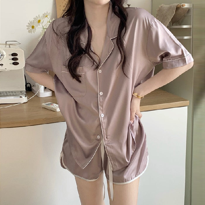 jinran 2 Piece Women Sleepwear Set Spring Summer New Short Sleeve Pajamas for Woman Silk Fashion Sleepwear Luxurious Sexy Pajama Set