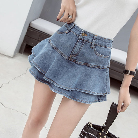 jinran Vintage Denim Mini Skirts Women Summer Sexy Solid Colour Ball Gown Skirts Jeans Female Casual Pocket Slim A-line Mini Skirts