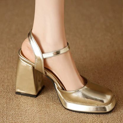jinran Luxury Women's Sandals Summer Shoes 2024 Ankle Straps Gold Silver High Heels Close Toe Party Shoes Female Designer Big Size 45