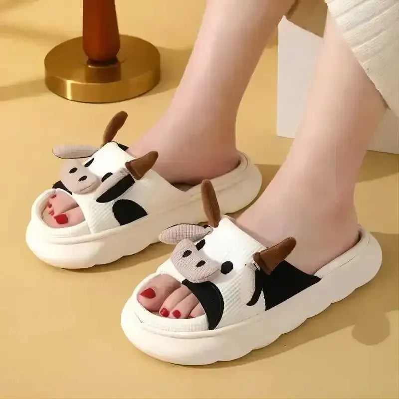 jinran Unisex Open-toed Cow Cartoon Slippers-Non-slip Women New Indoor Shoes Spring Summer Kawaii Comfortable Lovely Family Shoes 2024