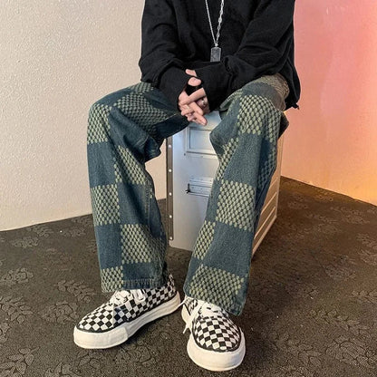 Casual Y2k Vintage Summer Original Oversize With Pockets Male Cowboy Pants Lattice Straight Jeans for Men Trousers
