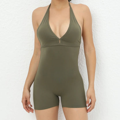 jinran 2024 Deep V Halter Sleeveless Backless Yoga Sets Sport One Piece Jumpsuit Woman Sportwear Gym Workout Overalls Active Wear