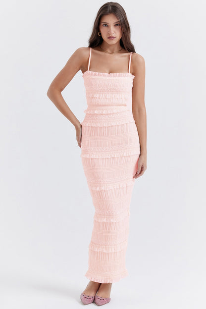 jinran Women Sling Long Dress, Sleeveless Off Shoulder Solid Color Ruffle Party Club Summer Spring Dress