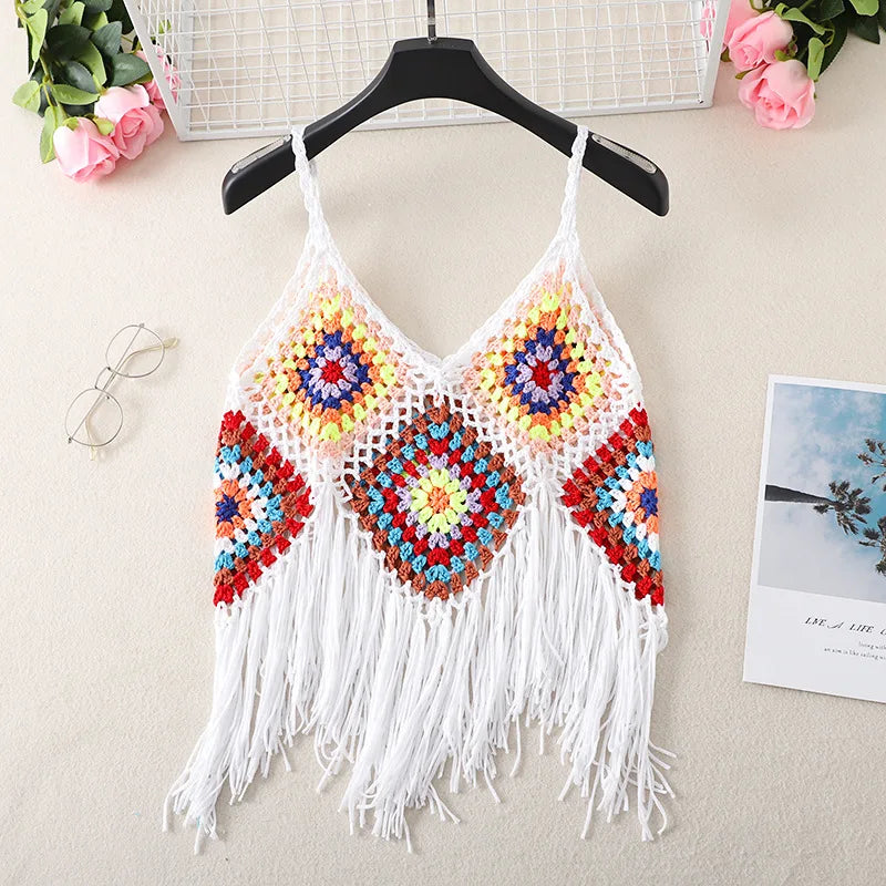 jinran New Hollow Vest for Women Boho Tanktop Bohemian Crop Tops National Style Camisole Lady Free Shipping