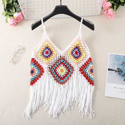 jinran New Hollow Vest for Women Boho Tanktop Bohemian Crop Tops National Style Camisole Lady Free Shipping