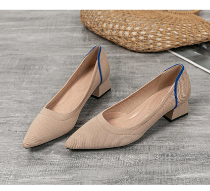 jinran Women's large high-heeled shoes 2023 new women's spring and autumn summer pointy knitting fashion breathable beautiful color