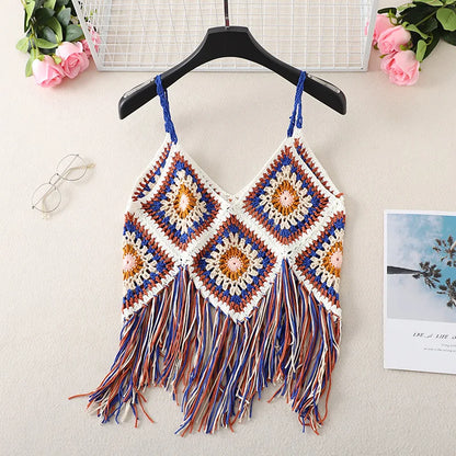 jinran New Hollow Vest for Women Boho Tanktop Bohemian Crop Tops National Style Camisole Lady Free Shipping