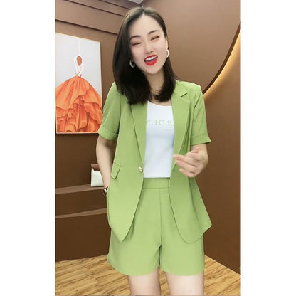 jinran Casual Short Sleeve Jacket Blazer Shorts Two Piece Set Office Work Suit Coverall 2022 Summer New Elegant Women's Shorts Suit