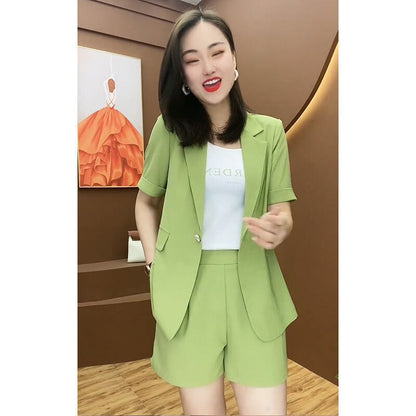 jinran 2022 Summer New Elegant Women's Shorts Suit Casual Short Sleeve Jacket Blazer Shorts Two Piece Set Office Work Suit Coverall