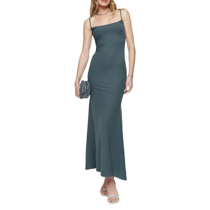 jinran Women Sling Long Dress, Sleeveless Off Shoulder Solid Color Ruffle Party Club Summer Spring Dress