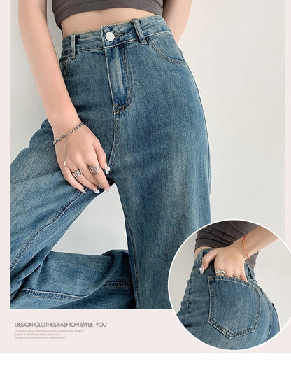 jinran Jeans Women Baggy High Waist Pants 2022 New Fashion Straight Leg Pants Y2k Denim Trousers Vintage Loose Washed Mom Jeans