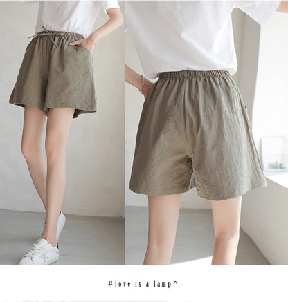 jinran Women Summer Casual Solid Cotton Linen Loose Shorts Korean Harajuku Elastic Waist Wide Leg Short Pants Summer Basic Chic Shorts