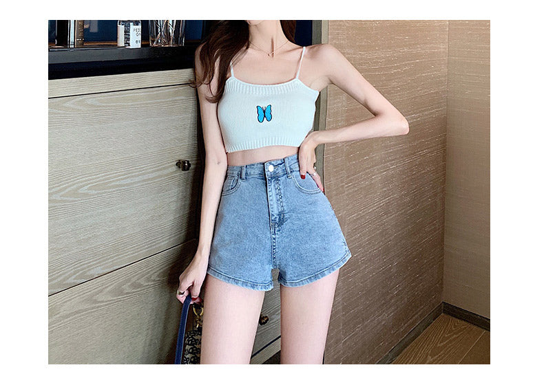 jinran White Jean Shorts Women Summer High Waisted Solid Hot Short Jeans for Ladies Elastic High Waist Denim Shorts Women Summer