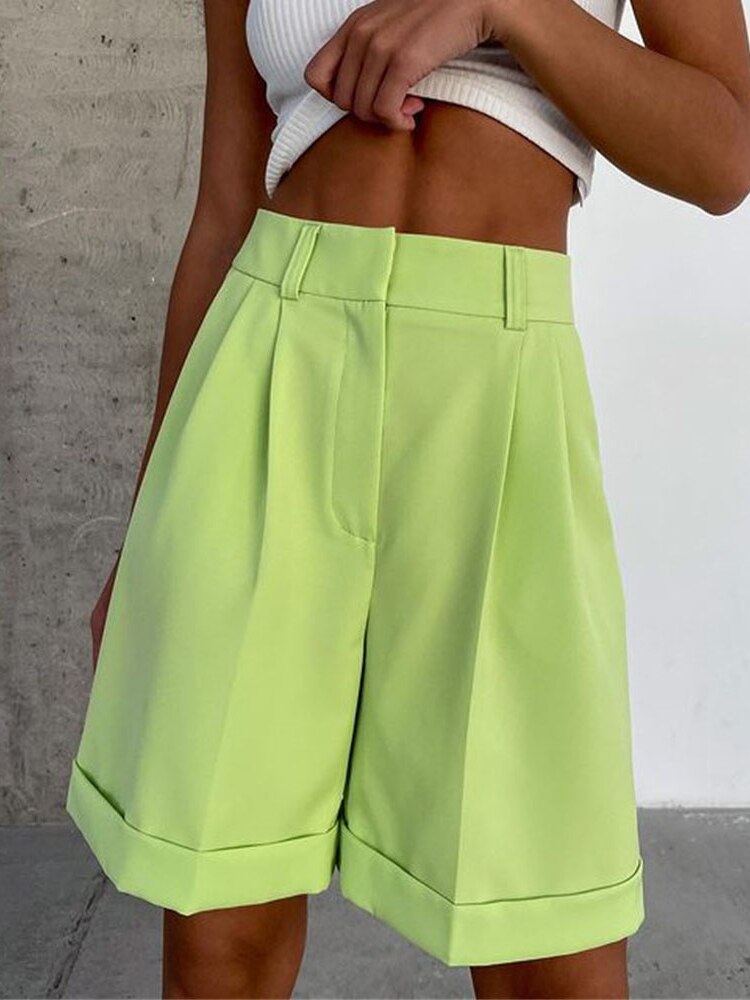 jinran New Summer Suit Shorts Female Flanging Pocket Zipper Hidden Buckle Solid Color Fashion Casual Pants Straight Shorts Women's Wear