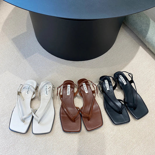 jinran Fashion Women Sandals Clip Toe Party Dress Shoes Woman White Brown Black Summer Ankle Strap Elegant Fashion Low Heels Sandals 40