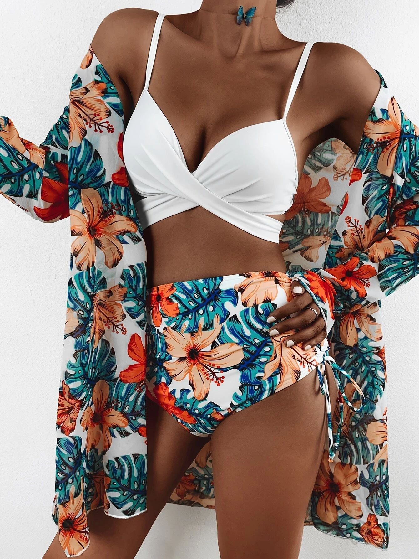 jinran New Bikini Sexy Mesh Three-piece Printed Split Swimsuit Women Women's Bikinis Trend Swimwear Two-piece Push Up