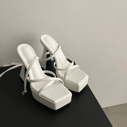 jinran Ladies Platform High Heels 2024 Summer Fashion Women's Cross Straps Sandals New Stable and Anti-fall Chunky Heel Party Shoes