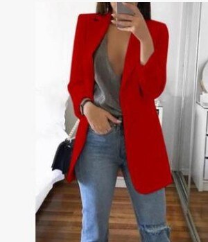 jinran Suit Jacket Female Spring Autumn New European American Solid Color Fashion Lapel Slim Cardigan Leisure Suit Jacket Female