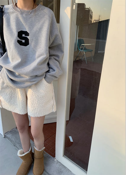 jinran Korean New Grey Crew Baggy Sweatshirt Women Spring Autumn Fashion Letter Printing High Street Vintage Long Sleeves Pullover TOP