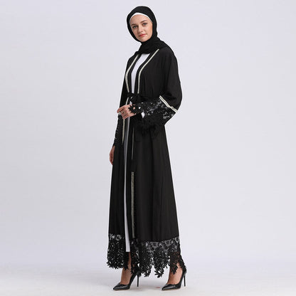 jinran Summer Elegant Solid Color Colorful Temperament Long Skirt Ladies Open Shouder Robe Satin Large Size Belt Muslim Woman Abaya