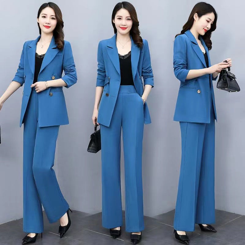 jinran Korean Version High Sense Temperament Professional Suit Elegant Woman 2022 Spring New Style Suit Wide Leg Pants Two-piece Set