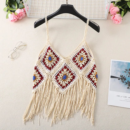 jinran New Hollow Vest for Women Boho Tanktop Bohemian Crop Tops National Style Camisole Lady Free Shipping