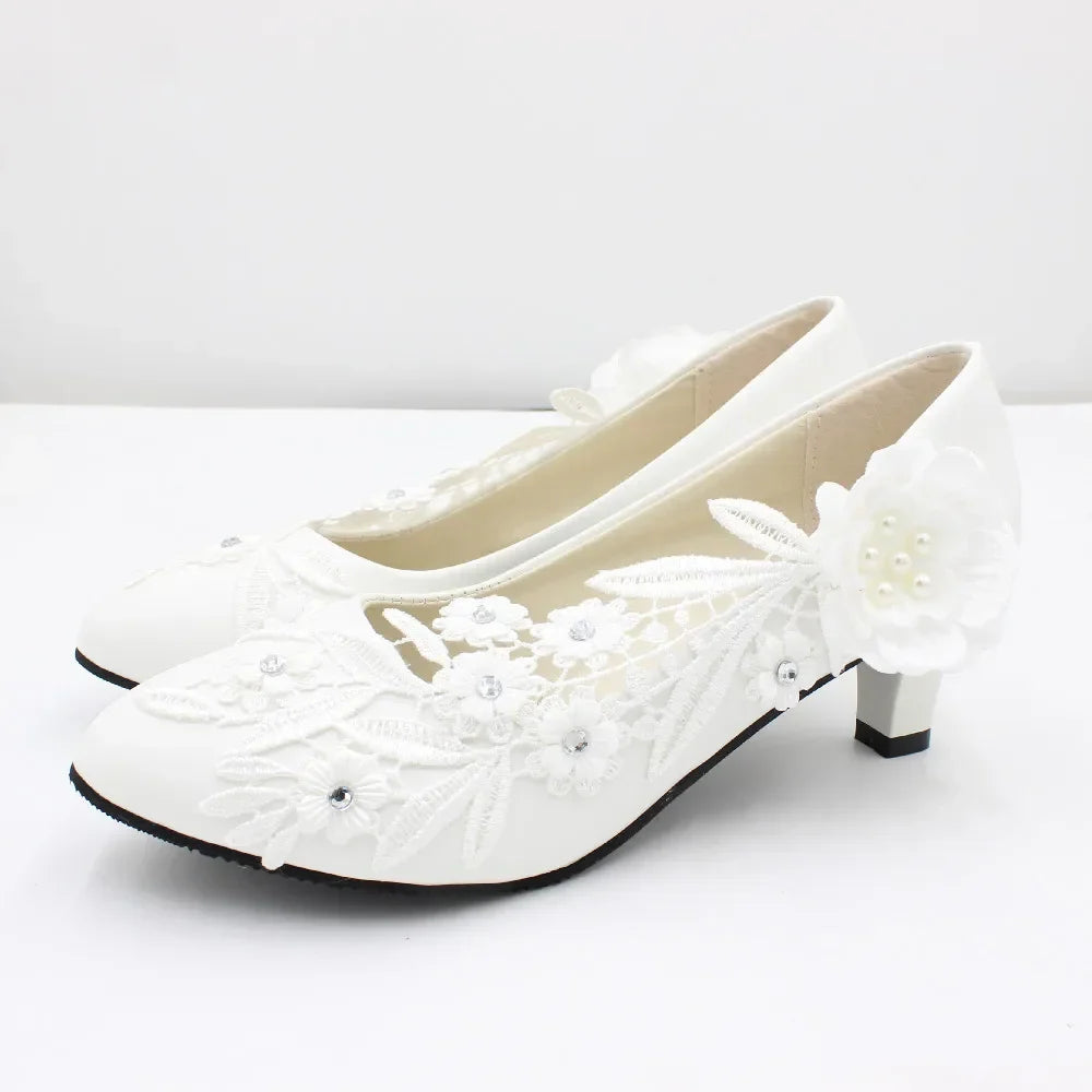 jinran White Flower Pumps New Arrival Womens Wedding Shoes Bride High Heels Platform Shoes for Woman Ladies Party Dress Shoes