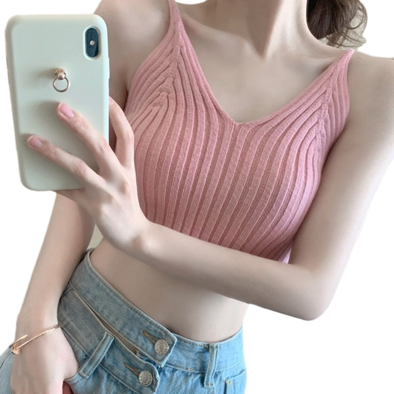 jinran Fashion Women Summer Basic Tops Sexy Strappy Sleeveless Racerback Crop Top 2022 Female Casual Solid Color Ribbed Knit Short Vest