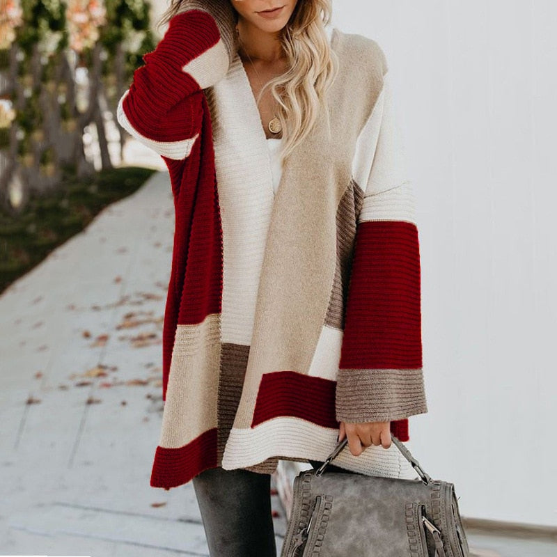 jinran Autumn Winter New Women's Cardigan Sweater Splicing Long Sweater Casual Street Coat Top Oversized Cardigan Knitted Cardigan Tops