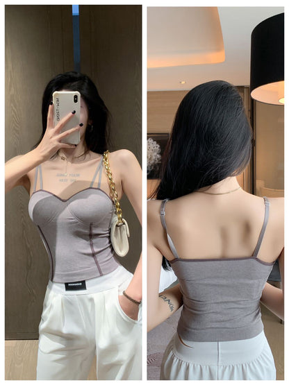 jinran Sexy Camisole Fixed Latex Chest Pad Slim Fit Beautiful Back Bandeau Anti-Sagging Comfortable Elastic Tank Top 2022 New