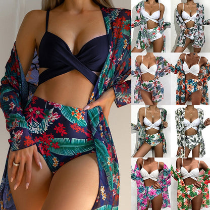 jinran New Bikini Sexy Mesh Three-piece Printed Split Swimsuit Women Women's Bikinis Trend Swimwear Two-piece Push Up